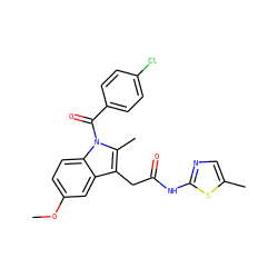COc1ccc2c(c1)c(CC(=O)Nc1ncc(C)s1)c(C)n2C(=O)c1ccc(Cl)cc1 ZINC000013809419