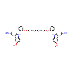COc1ccc2c(c1)c(CC(N)=O)c(C)n2Cc1ccccc1OCCCCCCCCCOc1ccccc1Cn1c(C)c(CC(N)=O)c2cc(OC)ccc21 ZINC000095615579