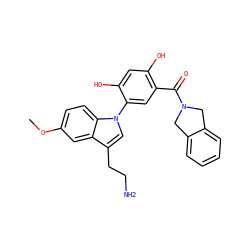 COc1ccc2c(c1)c(CCN)cn2-c1cc(C(=O)N2Cc3ccccc3C2)c(O)cc1O ZINC000169343529