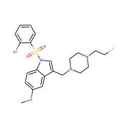 COc1ccc2c(c1)c(CN1CCN(CCF)CC1)cn2S(=O)(=O)c1ccccc1Br ZINC001772619095