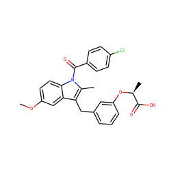 COc1ccc2c(c1)c(Cc1cccc(O[C@@H](C)C(=O)O)c1)c(C)n2C(=O)c1ccc(Cl)cc1 ZINC000028133569