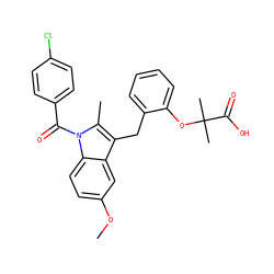COc1ccc2c(c1)c(Cc1ccccc1OC(C)(C)C(=O)O)c(C)n2C(=O)c1ccc(Cl)cc1 ZINC000028125293