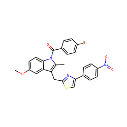 COc1ccc2c(c1)c(Cc1nc(-c3ccc([N+](=O)[O-])cc3)cs1)c(C)n2C(=O)c1ccc(Br)cc1 ZINC000028762025