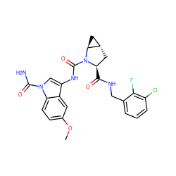 COc1ccc2c(c1)c(NC(=O)N1[C@H](C(=O)NCc3cccc(Cl)c3F)C[C@H]3C[C@@H]31)cn2C(N)=O ZINC000205054280