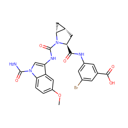 COc1ccc2c(c1)c(NC(=O)N1[C@H](C(=O)Nc3cc(Br)cc(C(=O)O)c3)C[C@H]3C[C@H]31)cn2C(N)=O ZINC000147954524