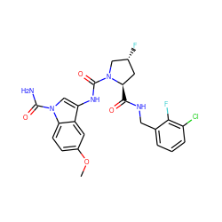 COc1ccc2c(c1)c(NC(=O)N1C[C@H](F)C[C@H]1C(=O)NCc1cccc(Cl)c1F)cn2C(N)=O ZINC000148297449