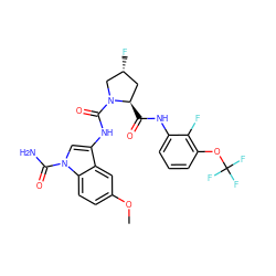 COc1ccc2c(c1)c(NC(=O)N1C[C@H](F)C[C@H]1C(=O)Nc1cccc(OC(F)(F)F)c1F)cn2C(N)=O ZINC000148532514