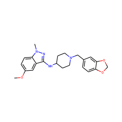 COc1ccc2c(c1)c(NC1CCN(Cc3ccc4c(c3)OCO4)CC1)nn2C ZINC000028529333