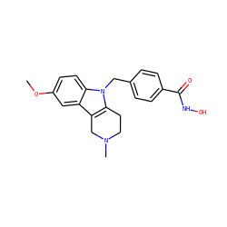 COc1ccc2c(c1)c1c(n2Cc2ccc(C(=O)NO)cc2)CCN(C)C1 ZINC000084596160
