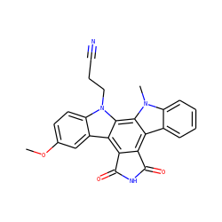COc1ccc2c(c1)c1c3c(c4c5ccccc5n(C)c4c1n2CCC#N)C(=O)NC3=O ZINC000014944030