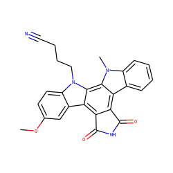 COc1ccc2c(c1)c1c3c(c4c5ccccc5n(C)c4c1n2CCCC#N)C(=O)NC3=O ZINC000027710095