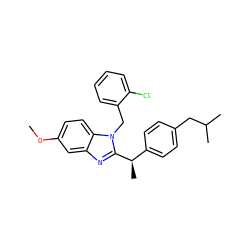 COc1ccc2c(c1)nc([C@H](C)c1ccc(CC(C)C)cc1)n2Cc1ccccc1Cl ZINC000084713234