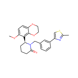 COc1ccc2c(c1[C@@H]1CCCC(=O)N1Cc1cccc(-c3csc(C)n3)c1)OCCO2 ZINC000223038513