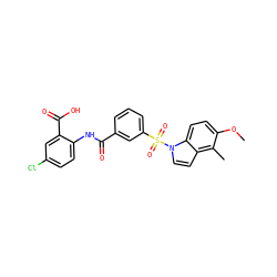 COc1ccc2c(ccn2S(=O)(=O)c2cccc(C(=O)Nc3ccc(Cl)cc3C(=O)O)c2)c1C ZINC000040424157