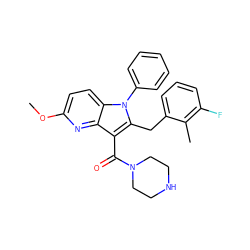COc1ccc2c(n1)c(C(=O)N1CCNCC1)c(Cc1cccc(F)c1C)n2-c1ccccc1 ZINC000072181791