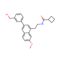 COc1ccc2cc(-c3cccc(CO)c3)cc(CCNC(=O)C3CCC3)c2c1 ZINC000040916173