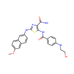 COc1ccc2cc(Nc3nc(C(N)=O)c(NC(=O)c4ccc(NCCO)cc4)s3)ccc2c1 ZINC000473165272