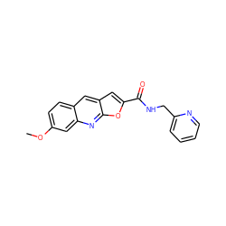 COc1ccc2cc3cc(C(=O)NCc4ccccn4)oc3nc2c1 ZINC000000429139