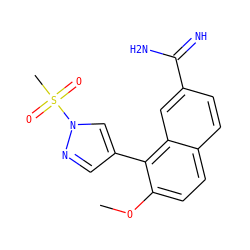 COc1ccc2ccc(C(=N)N)cc2c1-c1cnn(S(C)(=O)=O)c1 ZINC000012503001