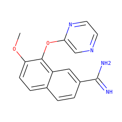 COc1ccc2ccc(C(=N)N)cc2c1Oc1cnccn1 ZINC000043080243