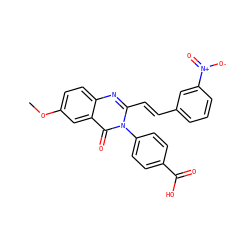 COc1ccc2nc(/C=C/c3cccc([N+](=O)[O-])c3)n(-c3ccc(C(=O)O)cc3)c(=O)c2c1 ZINC000058568533