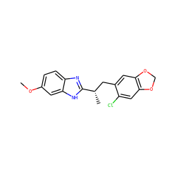 COc1ccc2nc([C@@H](C)Cc3cc4c(cc3Cl)OCO4)[nH]c2c1 ZINC000040829396