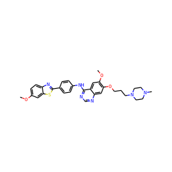 COc1ccc2nc(-c3ccc(Nc4ncnc5cc(OCCCN6CCN(C)CC6)c(OC)cc45)cc3)sc2c1 ZINC000049756419