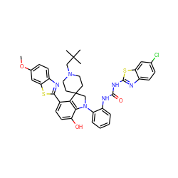 COc1ccc2nc(-c3ccc(O)c4c3C3(CCN(CC(C)(C)C)CC3)CN4c3ccccc3NC(=O)Nc3nc4ccc(Cl)cc4s3)sc2c1 ZINC001772643705