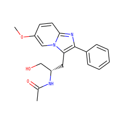 COc1ccc2nc(-c3ccccc3)c(C[C@@H](CO)NC(C)=O)n2c1 ZINC000072180354