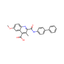 COc1ccc2nc(C(=O)Nc3ccc(-c4ccccc4)cc3)c(C)c(C(=O)O)c2c1 ZINC000169350345