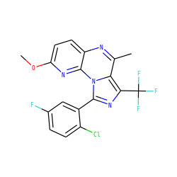 COc1ccc2nc(C)c3c(C(F)(F)F)nc(-c4cc(F)ccc4Cl)n3c2n1 ZINC000073169357