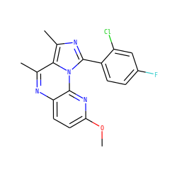 COc1ccc2nc(C)c3c(C)nc(-c4ccc(F)cc4Cl)n3c2n1 ZINC000073169858