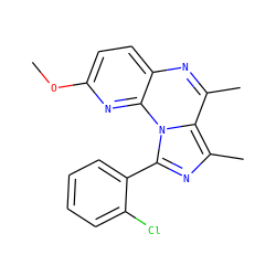 COc1ccc2nc(C)c3c(C)nc(-c4ccccc4Cl)n3c2n1 ZINC000073169854