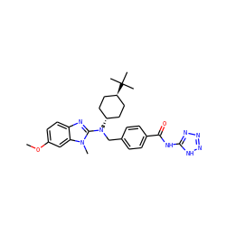 COc1ccc2nc(N(Cc3ccc(C(=O)Nc4nnn[nH]4)cc3)[C@H]3CC[C@H](C(C)(C)C)CC3)n(C)c2c1 ZINC000253665868