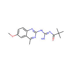COc1ccc2nc(N/C(N)=N/C(=O)C(C)(C)C)nc(C)c2c1 ZINC000013115779