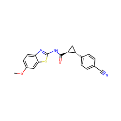 COc1ccc2nc(NC(=O)[C@H]3C[C@@H]3c3ccc(C#N)cc3)sc2c1 ZINC000103294164