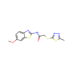 COc1ccc2nc(NC(=O)CSc3nnc(C)s3)sc2c1 ZINC000008711026
