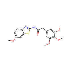 COc1ccc2nc(NC(=O)Cc3cc(OC)c(OC)c(OC)c3)sc2c1 ZINC000003479327