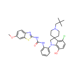 COc1ccc2nc(NC(=O)Nc3ccccc3N3CC4(CCN(CC(C)(C)C)CC4)c4c(Cl)ccc(O)c43)sc2c1 ZINC001772624483