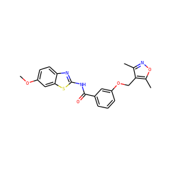 COc1ccc2nc(NC(=O)c3cccc(OCc4c(C)noc4C)c3)sc2c1 ZINC000002663470
