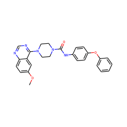 COc1ccc2ncnc(N3CCN(C(=O)Nc4ccc(Oc5ccccc5)cc4)CC3)c2c1 ZINC000013538331