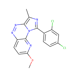 COc1ccc2nnc3c(C)nc(-c4ccc(Cl)cc4Cl)n3c2n1 ZINC000084687883