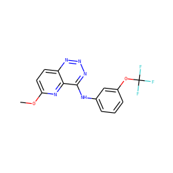 COc1ccc2nnnc(Nc3cccc(OC(F)(F)F)c3)c2n1 ZINC000653713002