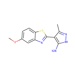 COc1ccc2sc(-c3c(C)n[nH]c3N)nc2c1 ZINC000114398027