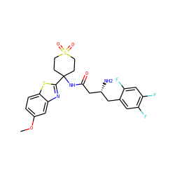COc1ccc2sc(C3(NC(=O)C[C@H](N)Cc4cc(F)c(F)cc4F)CCS(=O)(=O)CC3)nc2c1 ZINC000044406237