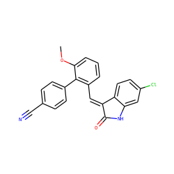 COc1cccc(/C=C2/C(=O)Nc3cc(Cl)ccc32)c1-c1ccc(C#N)cc1 ZINC000169346124