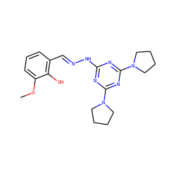 COc1cccc(/C=N/Nc2nc(N3CCCC3)nc(N3CCCC3)n2)c1O ZINC000004857120