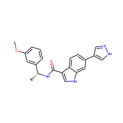 COc1cccc([C@@H](C)NC(=O)c2c[nH]c3cc(-c4cn[nH]c4)ccc23)c1 ZINC000073169714