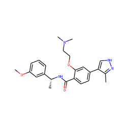 COc1cccc([C@@H](C)NC(=O)c2ccc(-c3c[nH]nc3C)cc2OCCN(C)C)c1 ZINC001772602881
