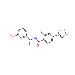 COc1cccc([C@@H](C)NC(=O)c2ccc(-c3cn[nH]c3)cc2C)c1 ZINC000221711559
